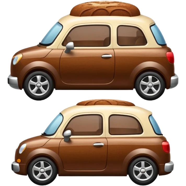 A cute small car, emoji style, side view, adorable tiramisu car, dusting of cocoa, creamy texture, dessert-inspired emoji