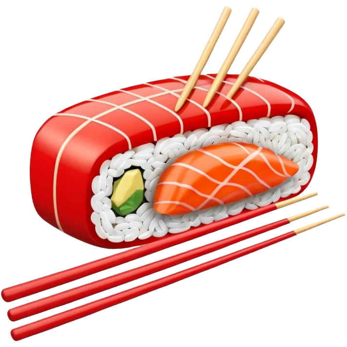 Japanese cuisine humanless avatar in minimalist emoji-style illustration. Sushi and chopsticks, clean lines, red white colors, flat design, calm and modern. emoji