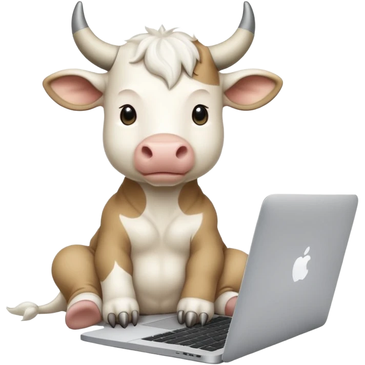 baby white bull sitting in front of a macbook, working  emoji