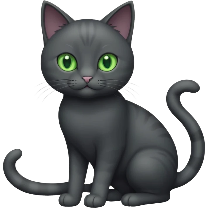 full body gorgeous solid dark grey cat with green eyes, white paws playing emoji