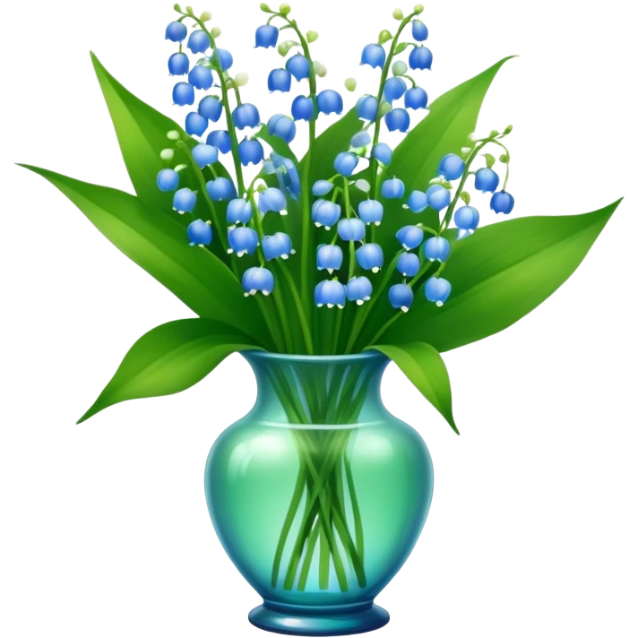 bouquet of blue lily of the valley in a green glass vase  emoji