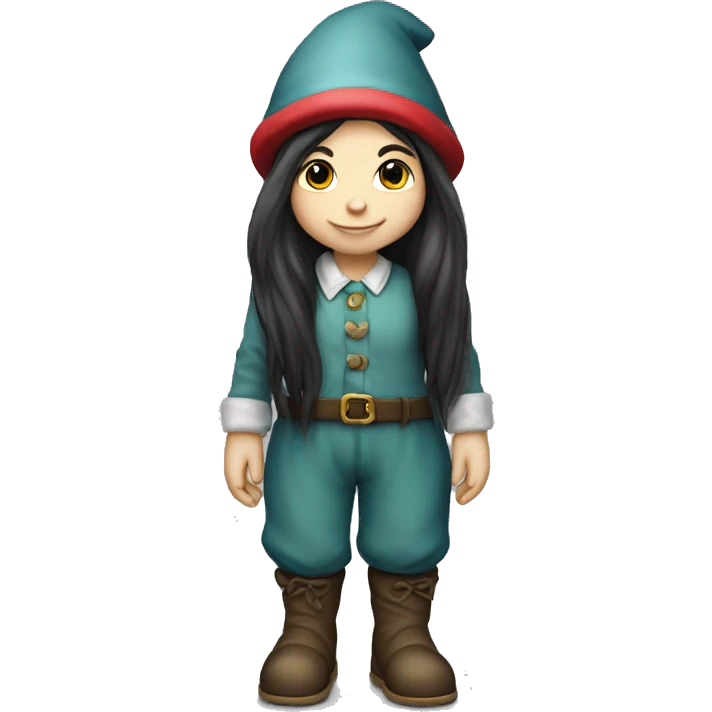 Cute garden girl gnome with dark long hair and full body emoji