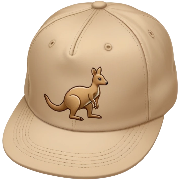 A beige Kangol flat cap with the kangaroo logo embroidered on the side, iOS emoji style, no human, light tan color emoji