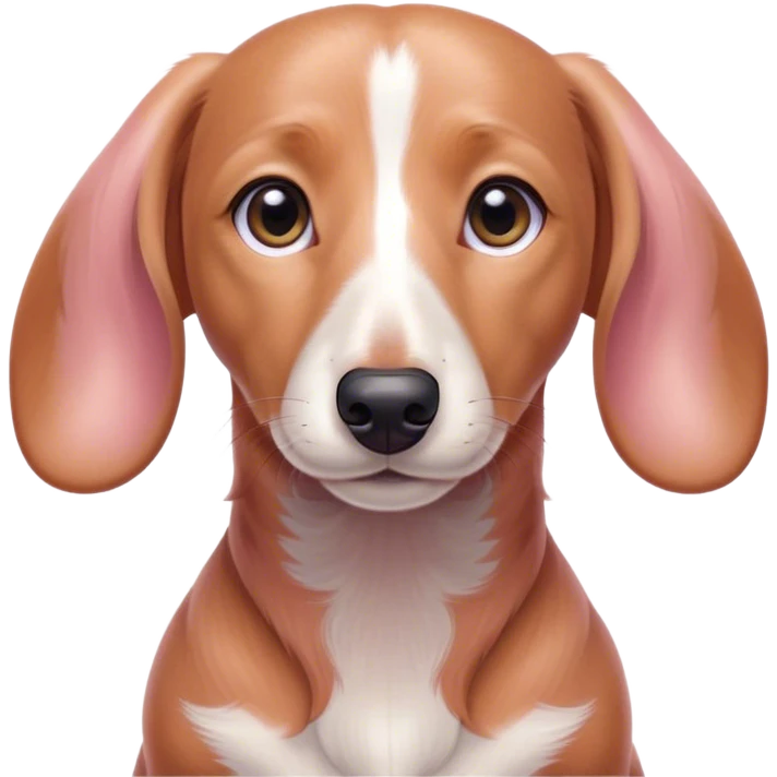 light pink dashound dog with a white spot on the left eye  emoji