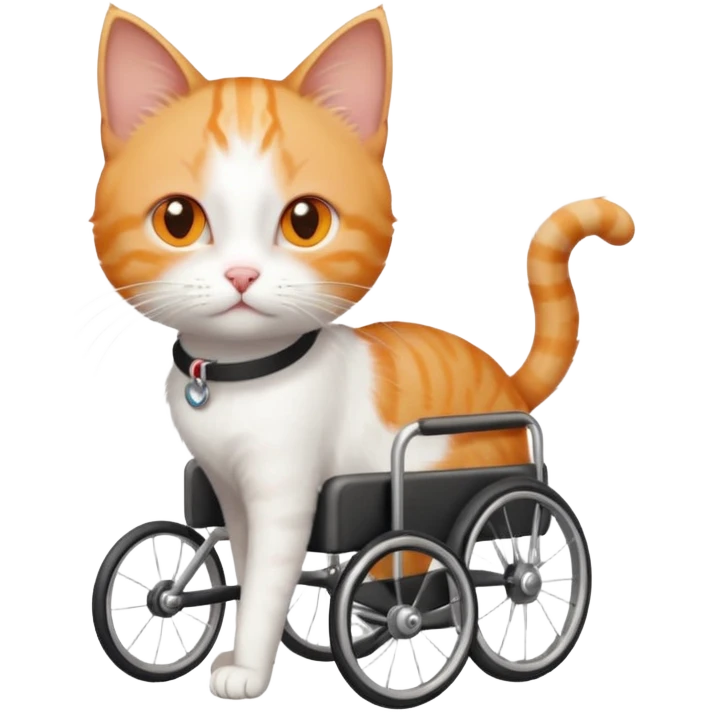 full body small short hair ginger and white cat with orange eyes walking in a wheelchair for cats emoji