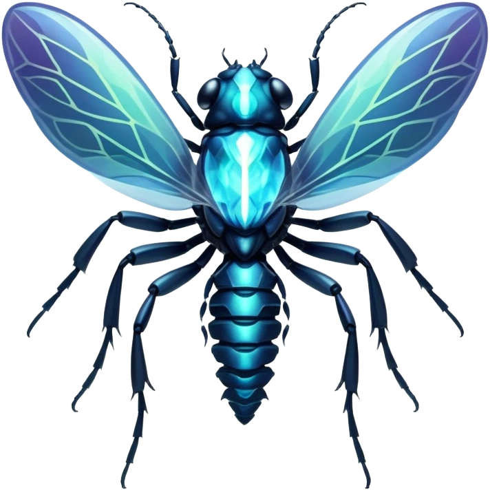 A bioluminescent insectoid with crystalline exoskeleton segments that refract light into dazzling patterns, sharp teeth, capable of phasing through solid objects when exposed to moonlight. emoji