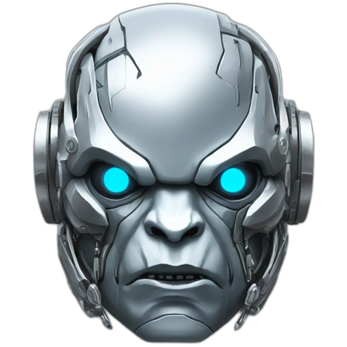Cyber futuristic silver orc robot face with tusks emoji
