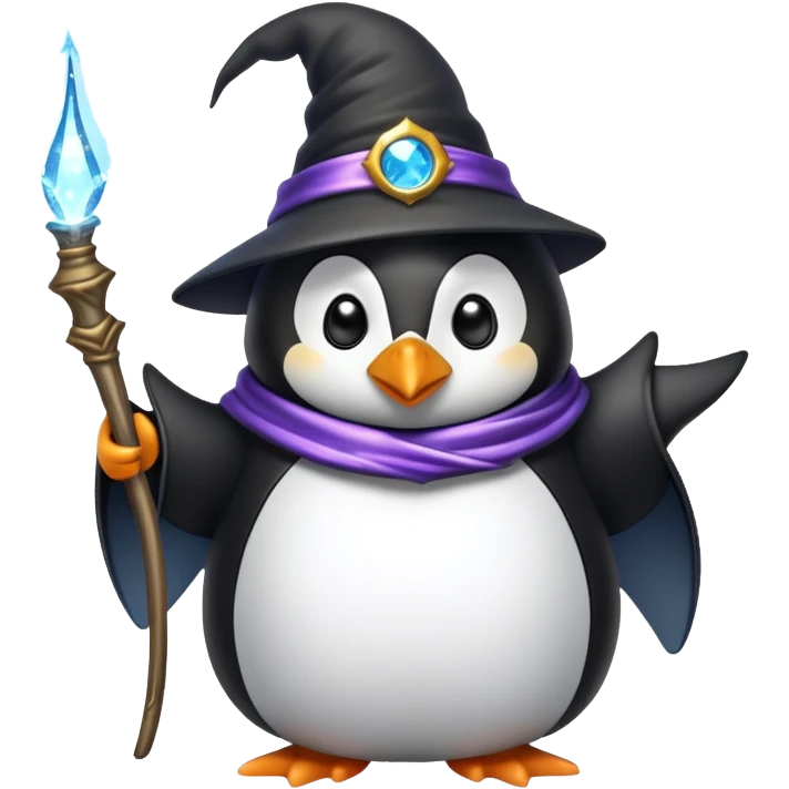 penguin wizard casting a spell with sparkles around emoji