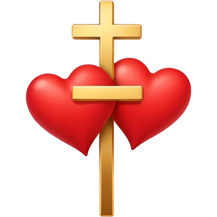 Two red  hearts connected by one simple gold cross  emoji