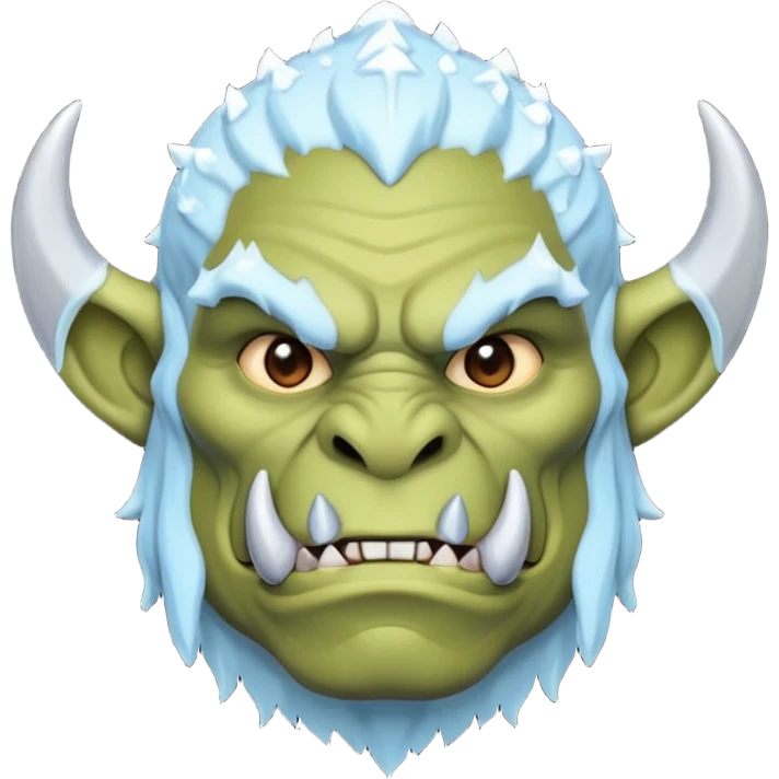 Fantasy orc emoji portrait, tusks lightly covered with ice and snow, winter predator look, strong silhouette, clean minimal emoji design, male/female variant
 emoji