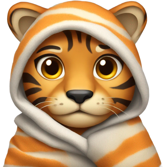 Shivering tiger with blanket emoji
