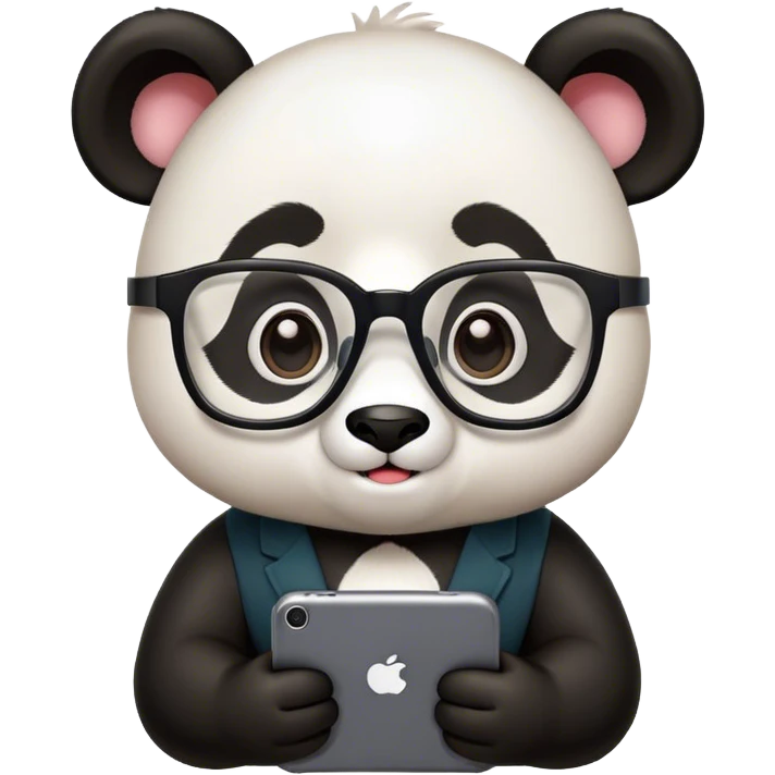 nerd panda with glasses in his smartphone emoji