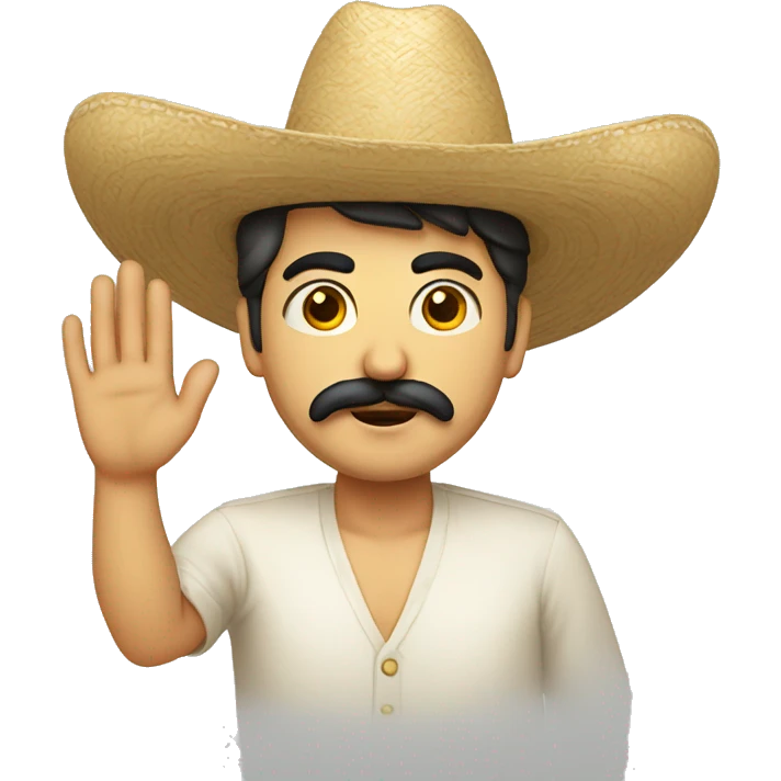 Persian man with dark mustache crying, sombrero  leaning forward hand raised and waving  emoji