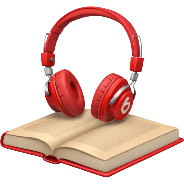 Red headphones laying on a closed red book emoji emoji