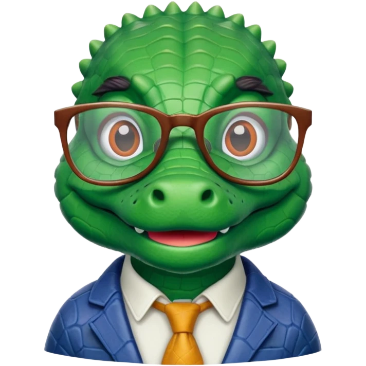 A claymation-style academic alligator. The background is a solid white circle emoji