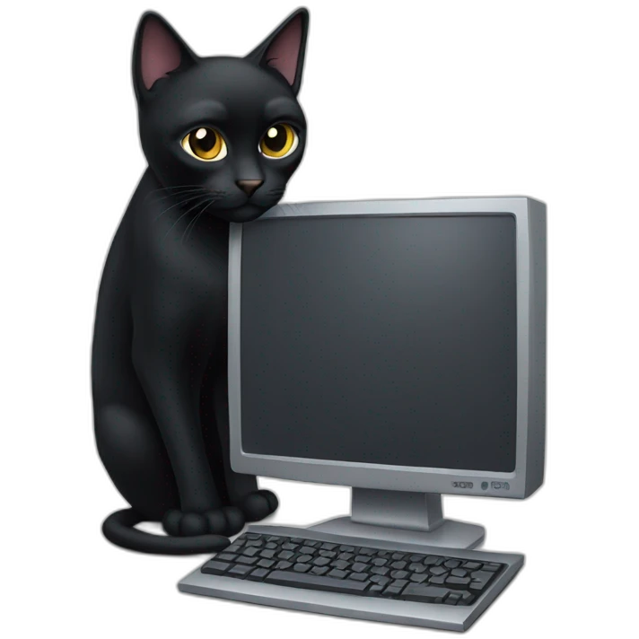 Black Cat with computer emoji