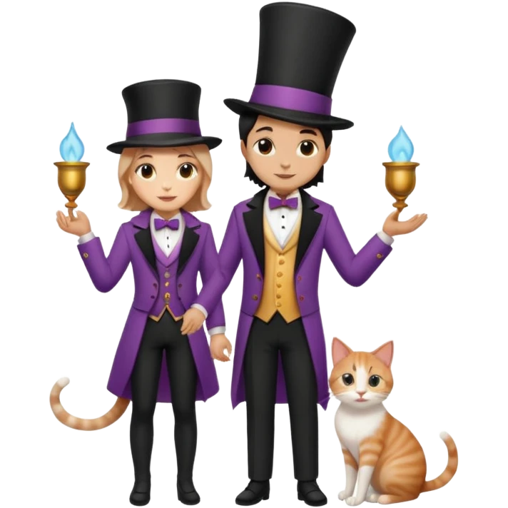 magician couple and their pet cat emoji