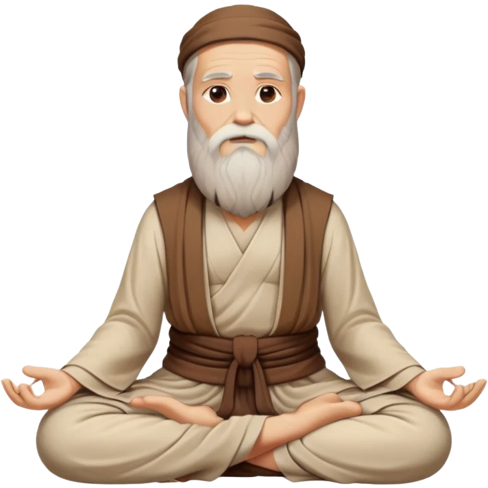 philosopher with long beard and wise expression, sitting cross-legged in meditation pose, ancient scholarly appearance, beige and brown tones only emoji