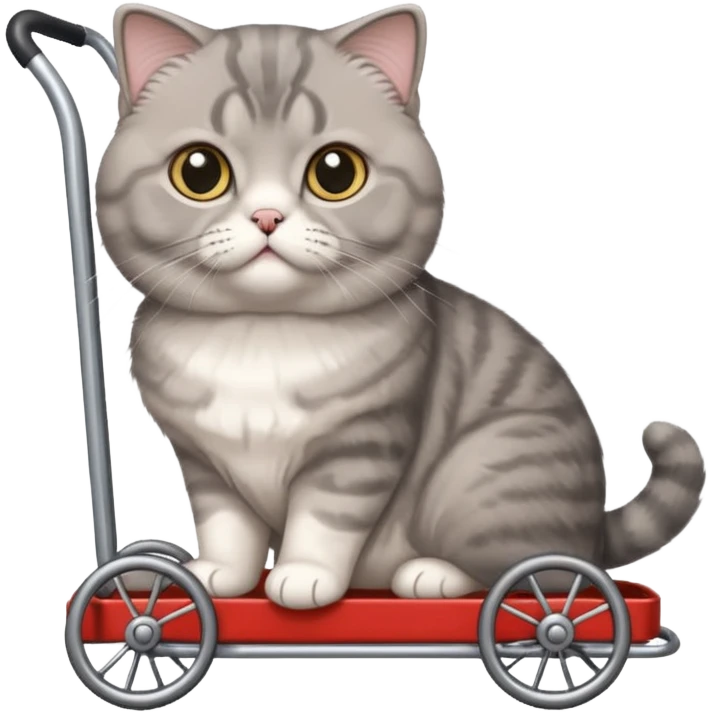 Grey Scottish fold with trolley emoji