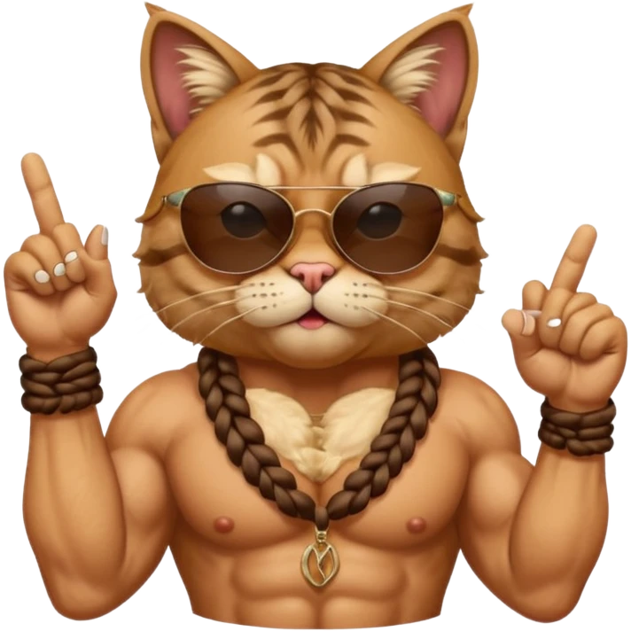 Bodybuilder cat with braids wearing sunglasses with and showing middle finger and cigar in mouth  emoji