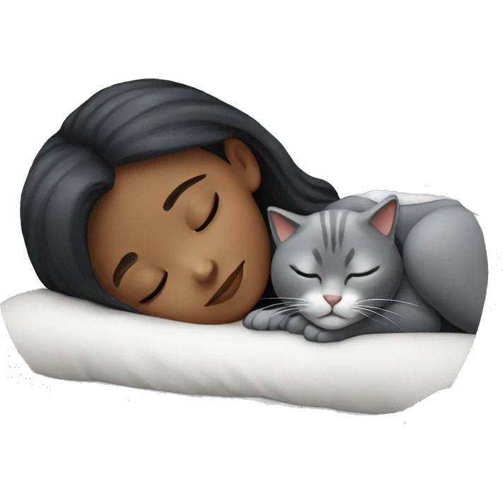Girl sleeping with grey cat emoji