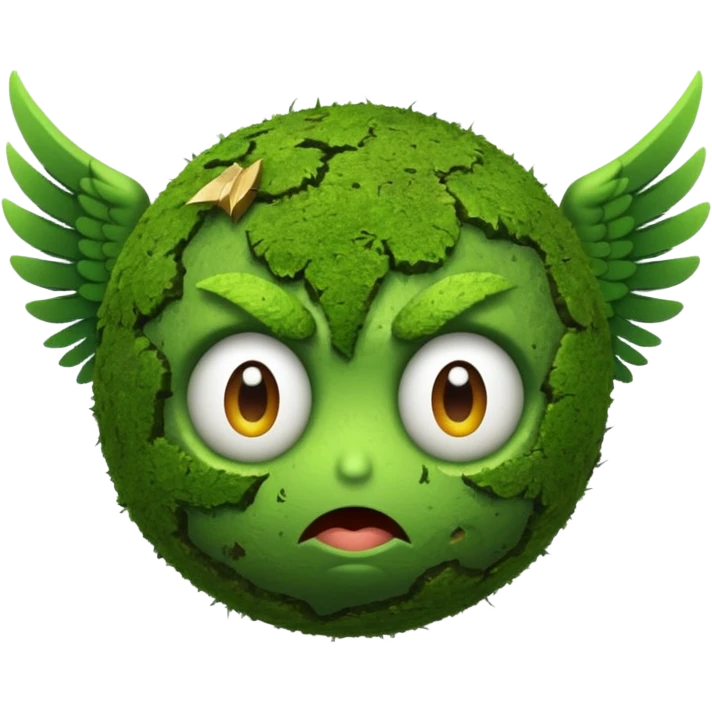 moss ball with wings and a devastated face emoji