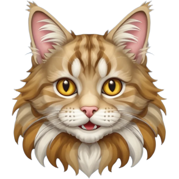 Realizza un gatto di razza maine coon con denti affilatissimi e cattivissimo emoji