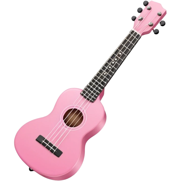 Minimalistic flat vector icon, iOS style, thin black contour on white background. Small pink ukulele with four strings. Clean, modern, no text, no shadows emoji