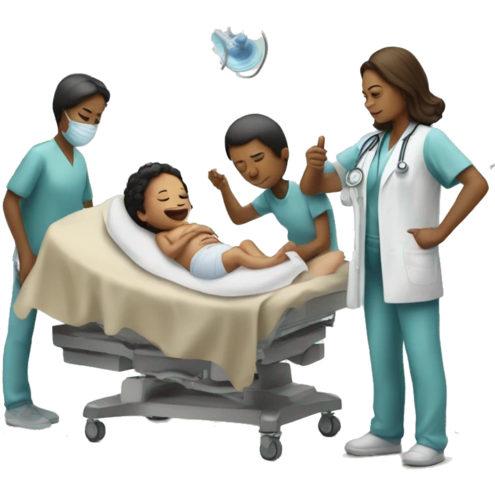 a woman gives birth and doctors stand nearby emoji