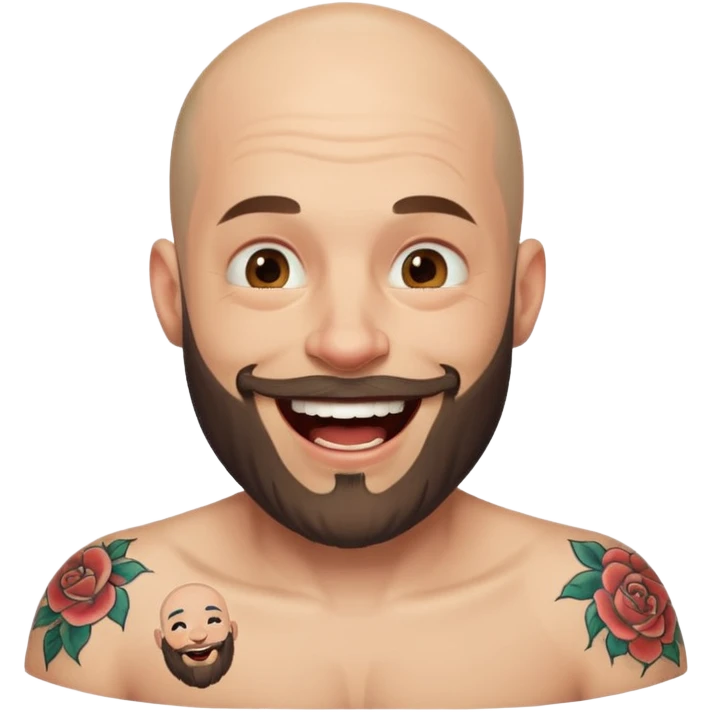 bald man with a beard and tattoo, laughing emoji