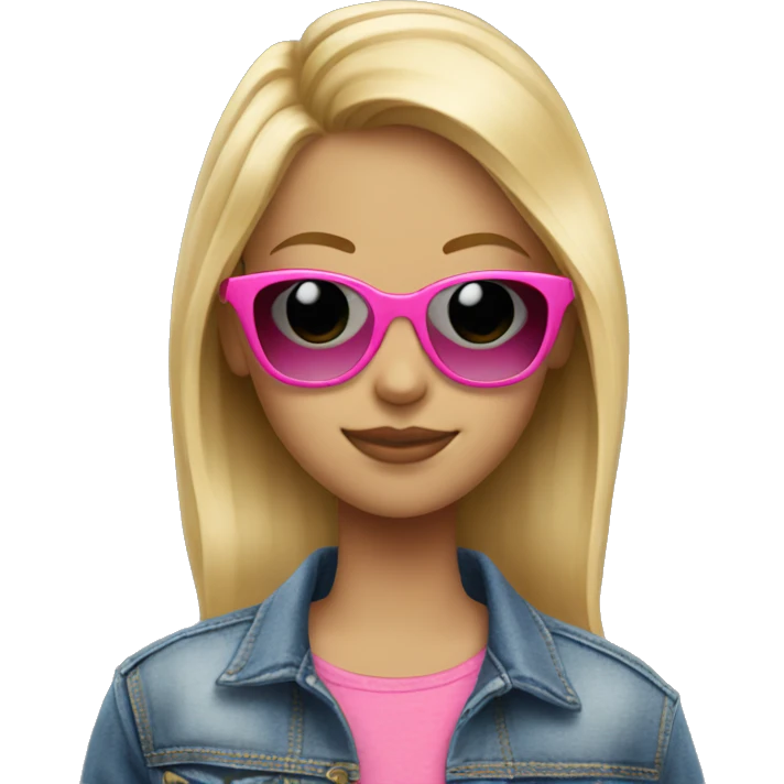 blonde girl in denim jacket with pink sunglasses emoji