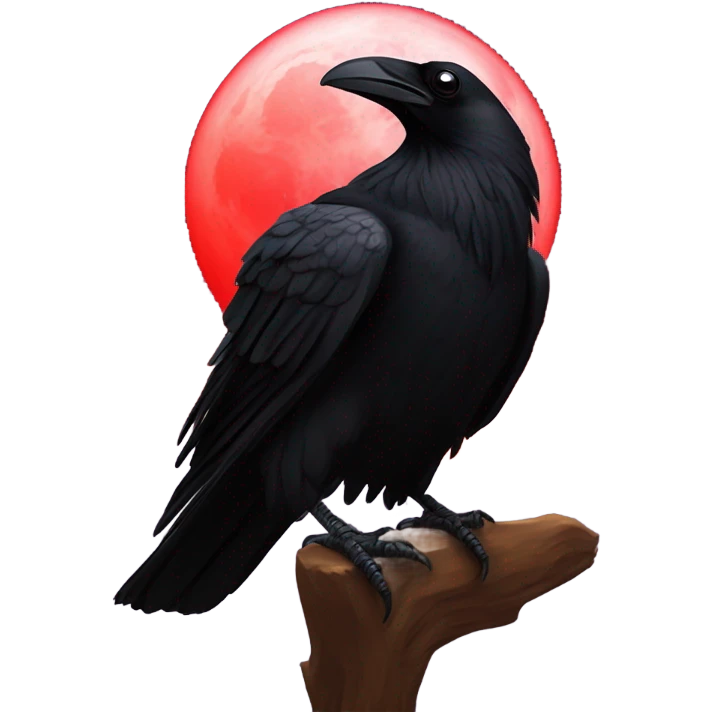 black raven against the backdrop of the red moon emoji