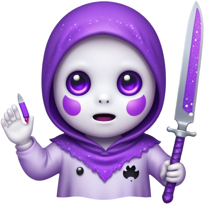 baby ghost face with glitter and a purple knife emoji
