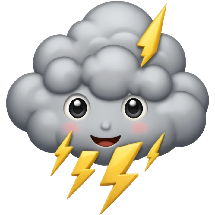 cute gray Thunderstorm Cloud, eyes, lightning bolt emoji
