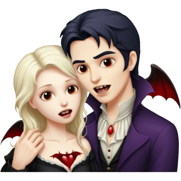 Vampire man biting angel woman on her neck emoji