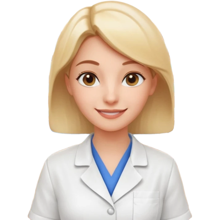 female pharmacist portrait, head and shoulders only, wearing a pharmacy apron, friendly smile, blurred medicine boxes on shelves in background, retail pharmacy vibe, 3D cartoon, mobile game icon style, no text, no watermark
 emoji