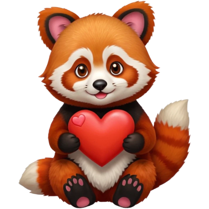 red panda holding a red emoji heart emoji