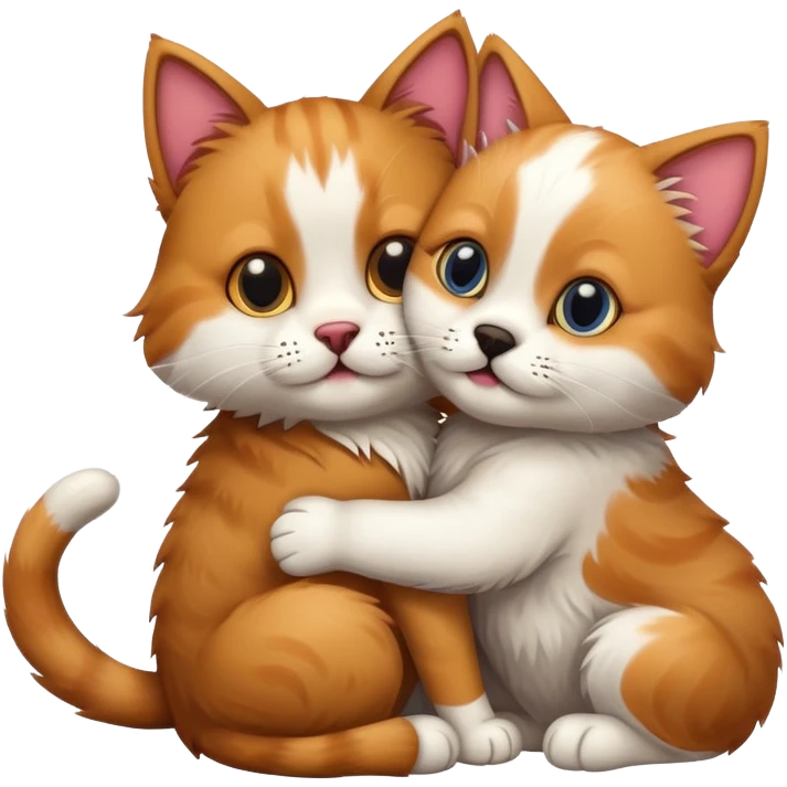 A cat hugging a dog emoji