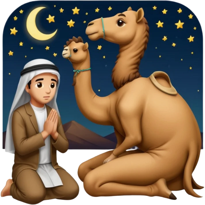 Muslims pray with our side camel and night  emoji