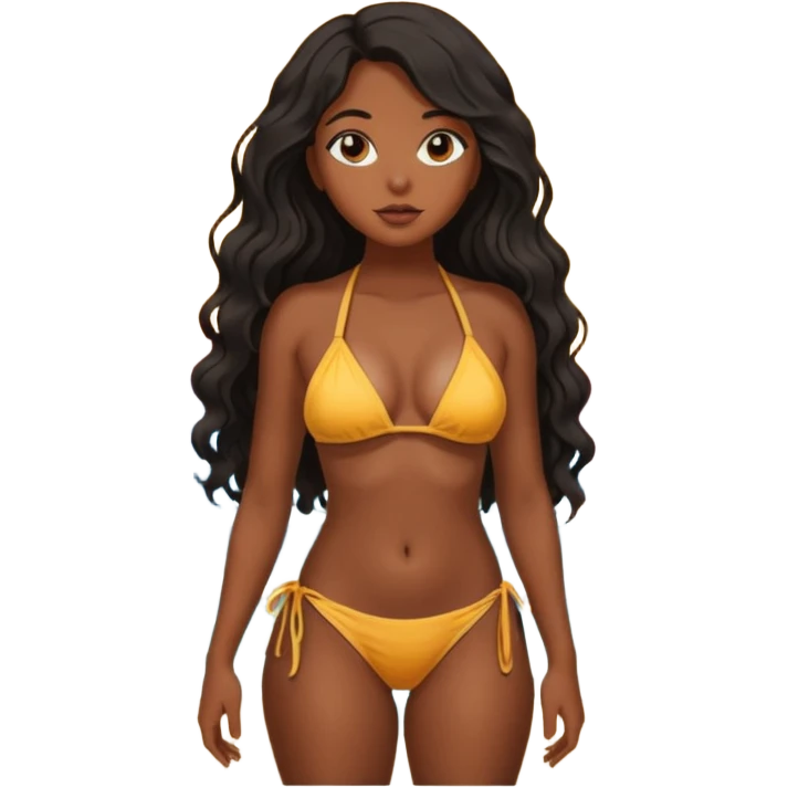 a slim thick black girl wearing a bikini standing looking out into the sun set emoji