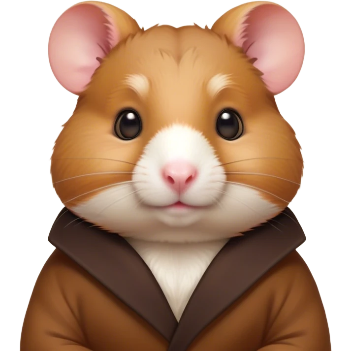 Cinematic Noble Brown Hamster Portrait Emoji, Poised and regal, with a tiny, compact build and a smooth, well-kept rich brown coat, deep-set soulful dark eyes, Simplified yet sharp and sophisticated features, highly detailed, glowing with a soft, dignified glow, high shine, intelligent and energetic, stylized with an air of miniature majesty, focused and attentive, soft glowing outline, capturing the essence of a watchful and confident rodent, so majestic it feels as though it could scurry out of the screen with effortless authority! emoji