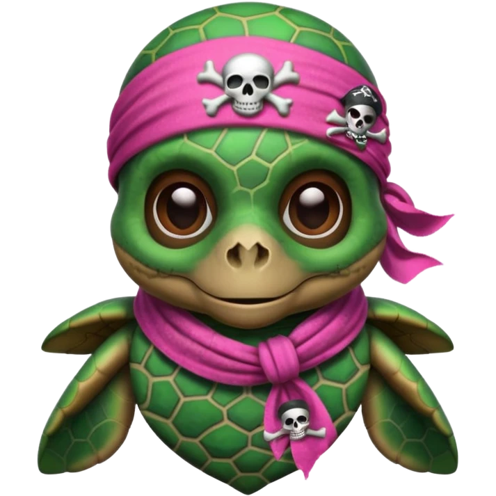 sea turtle wearing a pink pirate skull scarf emoji