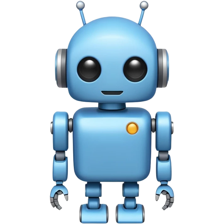 Minimal flat vector emoji of a cute Android-style robot, rounded head with small antennae, white circular eyes, simple rectangular body, short rounded arms and legs, solid dark color, clean silhouette, no gradients or shadows, centered on white or transparent background. emoji