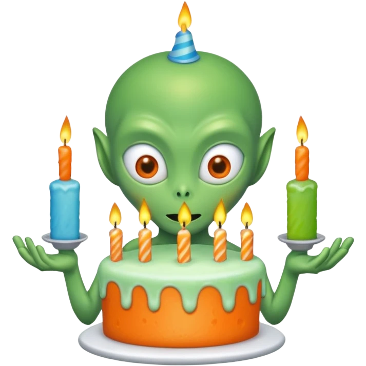 alien holding a birthday cake emoji