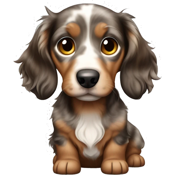 brown Merle long haired Dachshund Puppy full body emoji