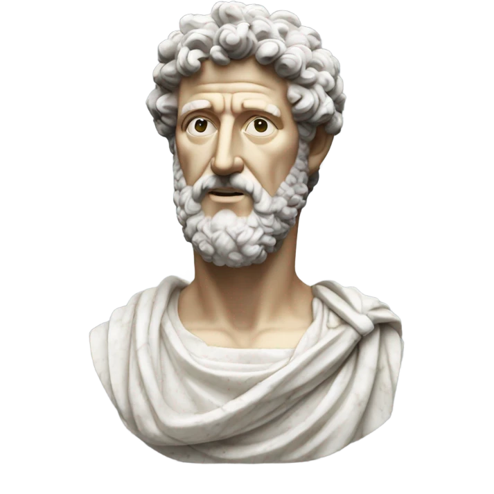 marble sculpted marcus aurelius bust looking into the camera with a slight smile emoji