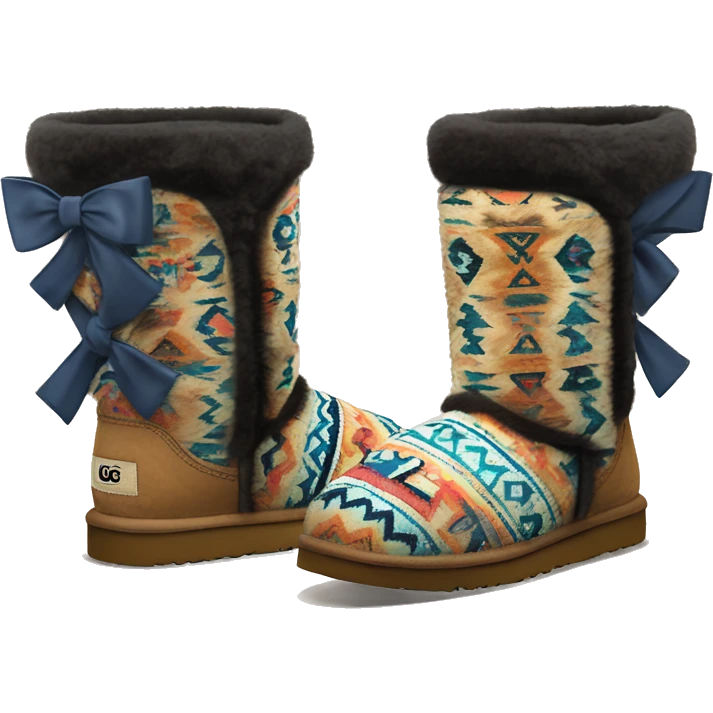 Realistic pair of aztec Pattern fur Ugg boots with bows. emoji