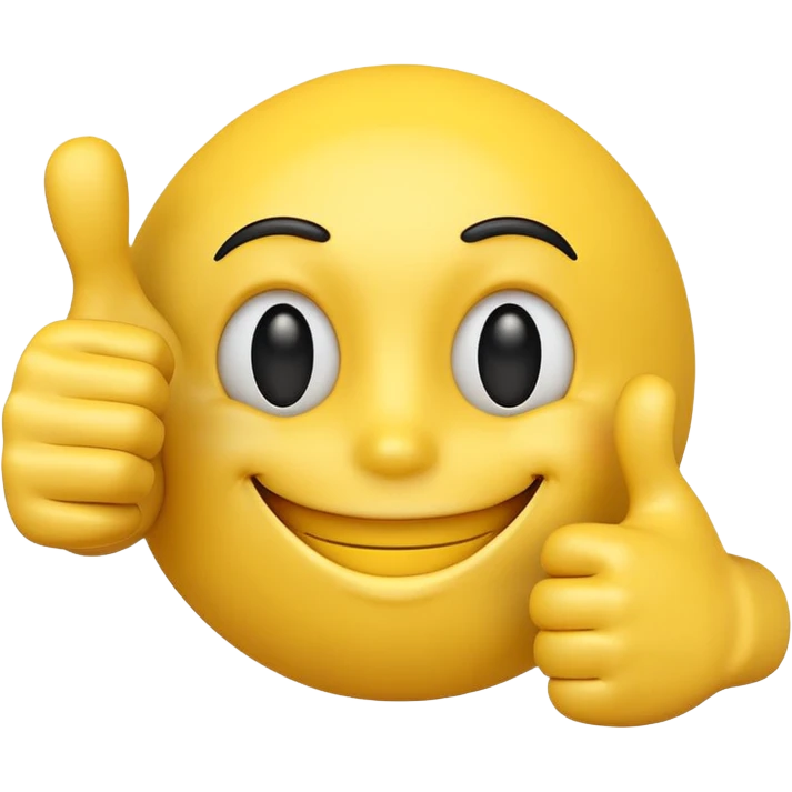 funny yellow smiley 3d face with thumbs up, uncanny emoji