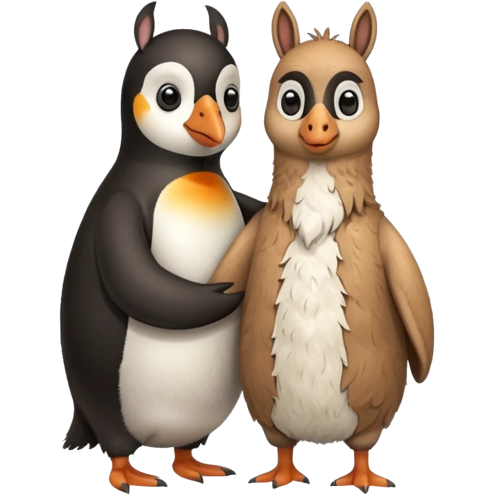 Penguin hugging llama emoji