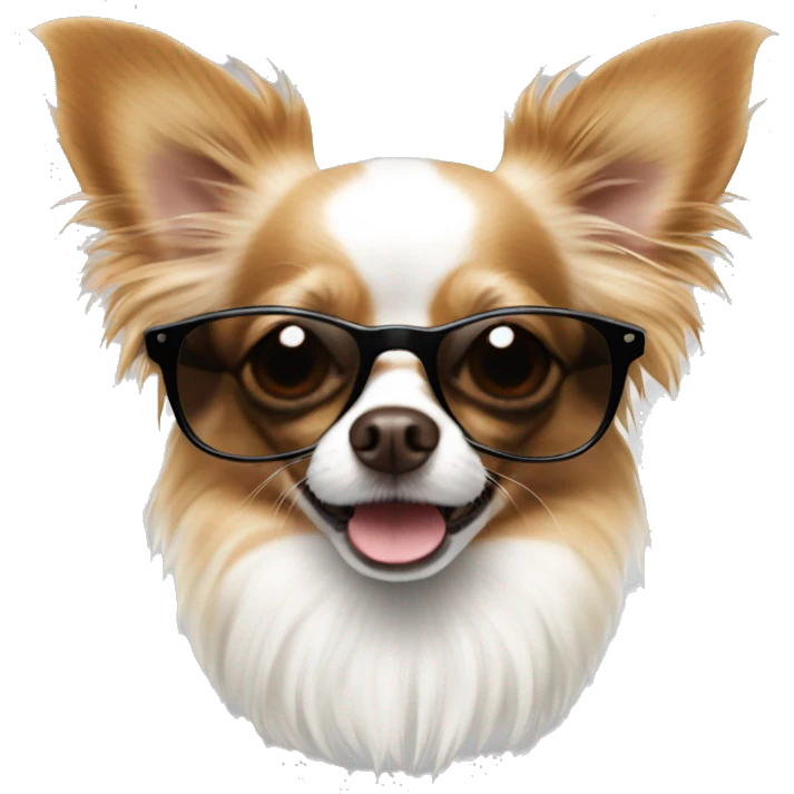 Long haired chihuahua white with reddish brown with black sunglasses emoji